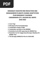 Barangay Disaster Risk Reduction and Management/Climate Change Adaptation Plan Barangay Caasinan Cabadbaran City, Agusan Del Norte 2018-2022