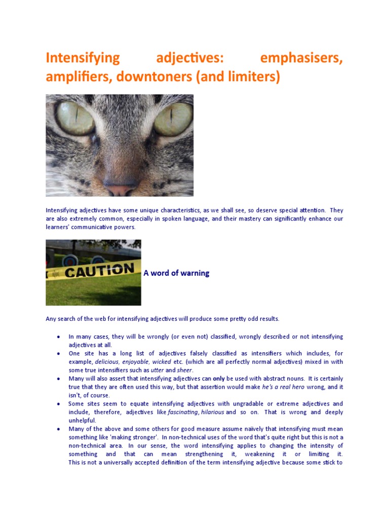 Intensifying adjectives emphasisers, amplifiers, downtoners and
