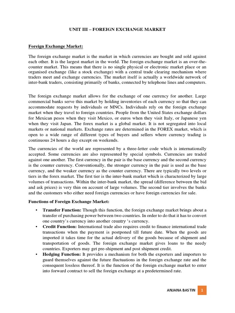 Unit 3 - Foreign Exchange Market (Notes) | PDF | Foreign Exchange