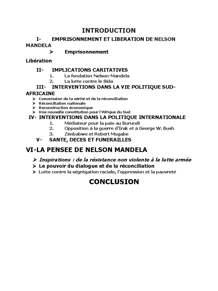 Exposé Sur Nelson Mandela En Français Pdf Introduction Mandela | PDF