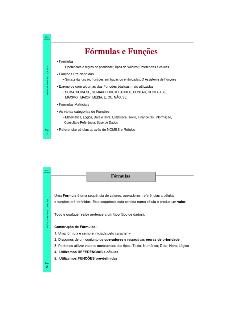 Funções e Fórmulas no Excel | PDF