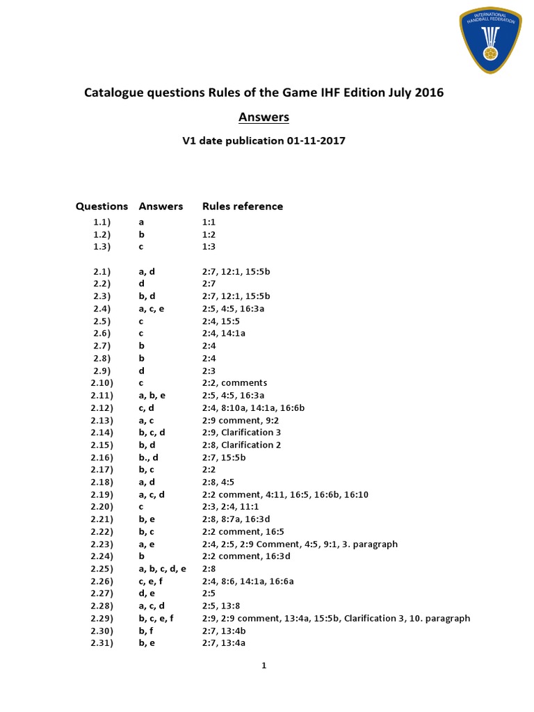 IHF Rule Questions CatalogueAnswers E 01112017 Final PDF