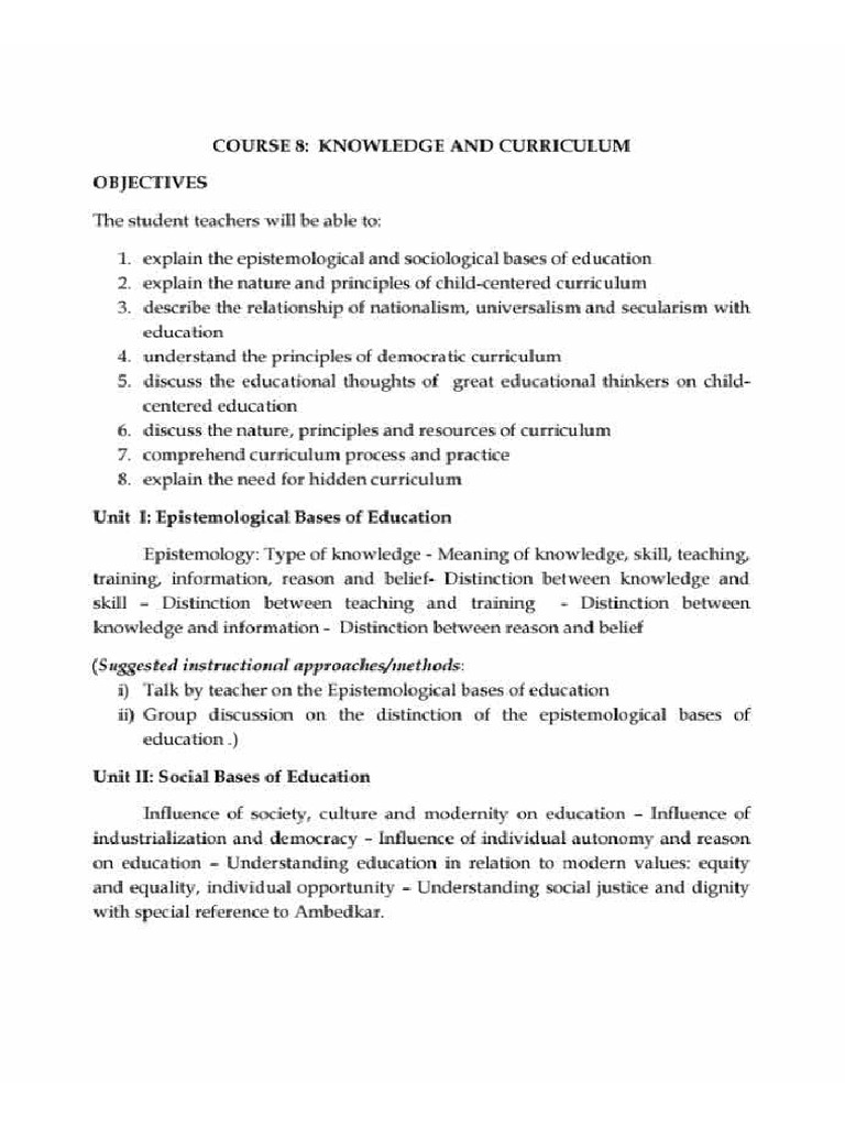 B.ed 2yr Knowledge and Curriculum Syllabus PDF