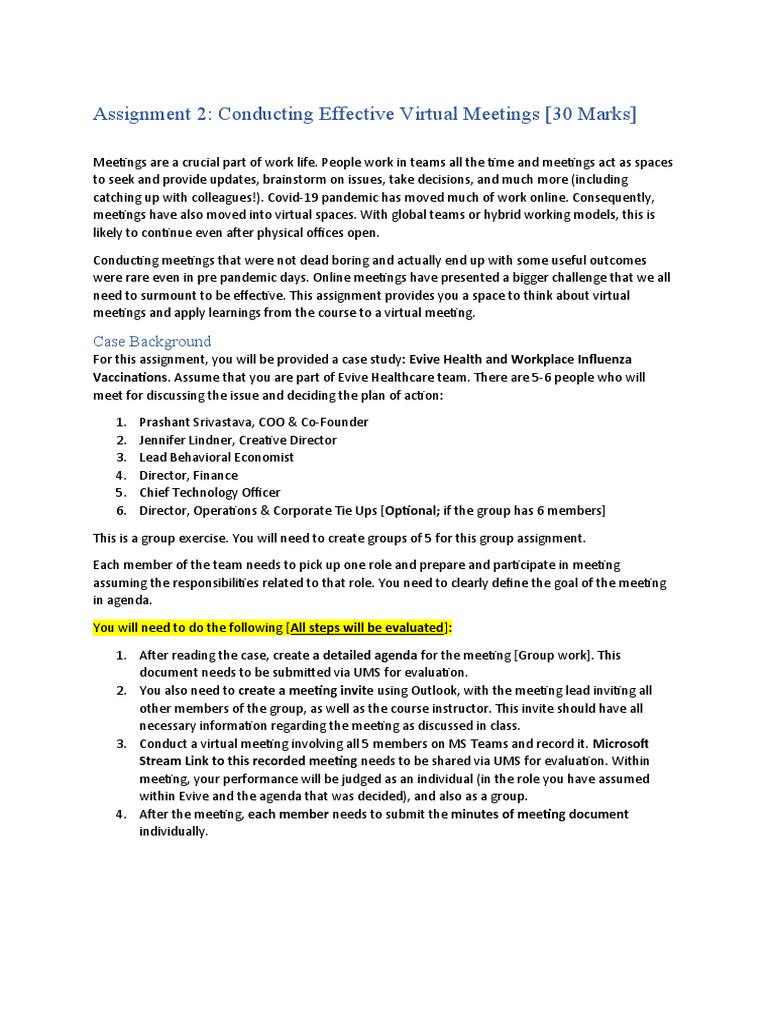 Assignment 2 - Conducting Effective Virtual Meetings | PDF | Cognition