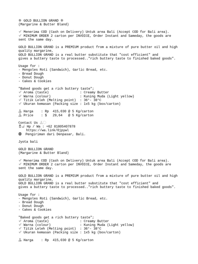 Gold Bullion Grand PDF Butter Margarine