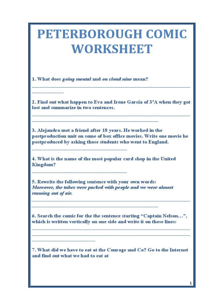 Comic Worksheet Activities | PDF | Games & Activities
