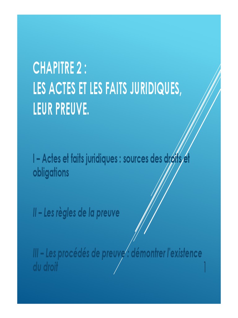 Chapitre 2 Actes Et Faits Juridiques, Leur Preuve PDF