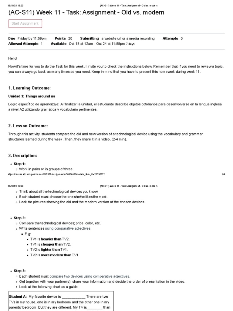 (AC-S11) Week 11 - Task - Assignment - Old vs. Modern | PDF