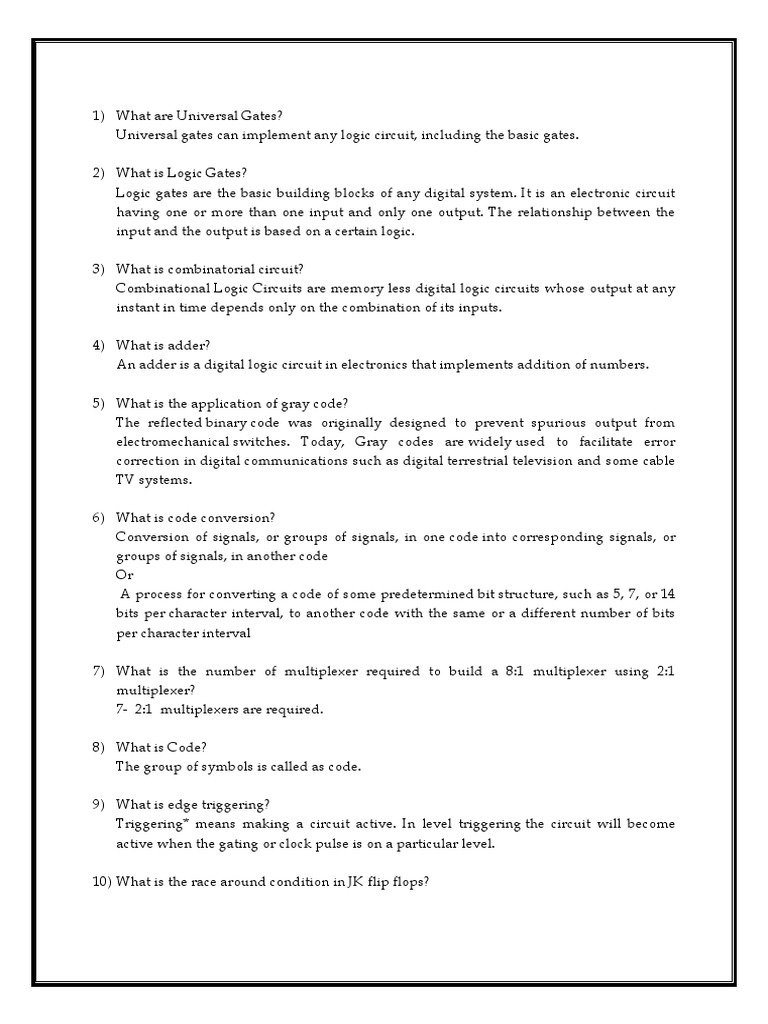 ADE Lab Viva Question and Answer 2018 PDF Logic Gate Electronic
