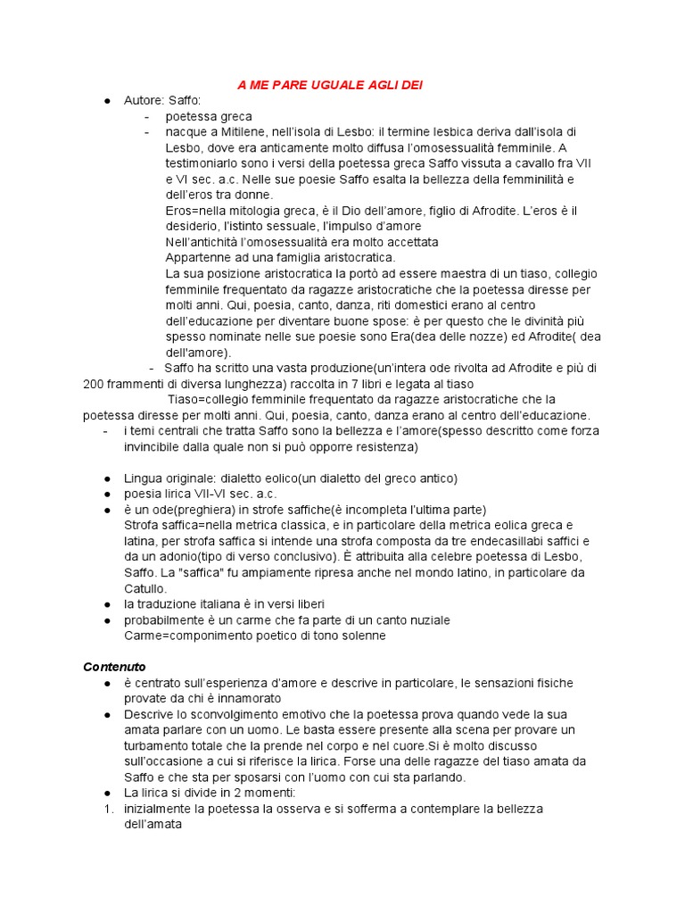 A ME PARE UGUALE AGLI DEI, Poesia PDF