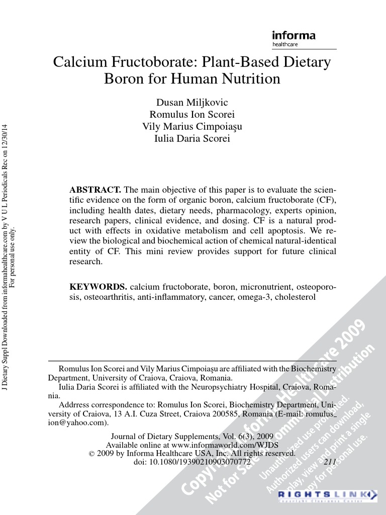 Calcium Fructoborate PlantBased Dietary Boron For Human Nutrition