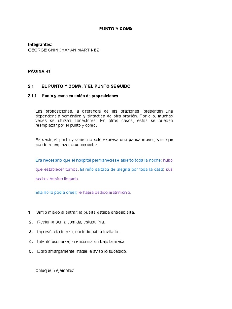 Ejemplos y Uso del Punto y Coma | PDF | Artes del Lenguaje y ...