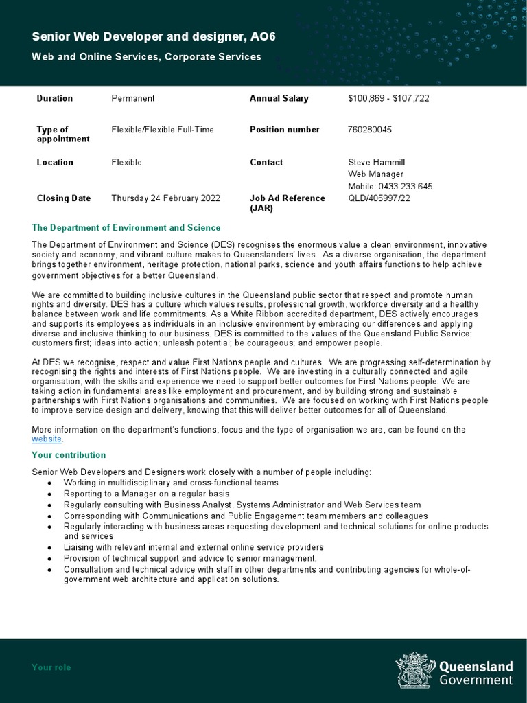 Senior Web Developer Role | PDF | World Wide Web | Internet & Web