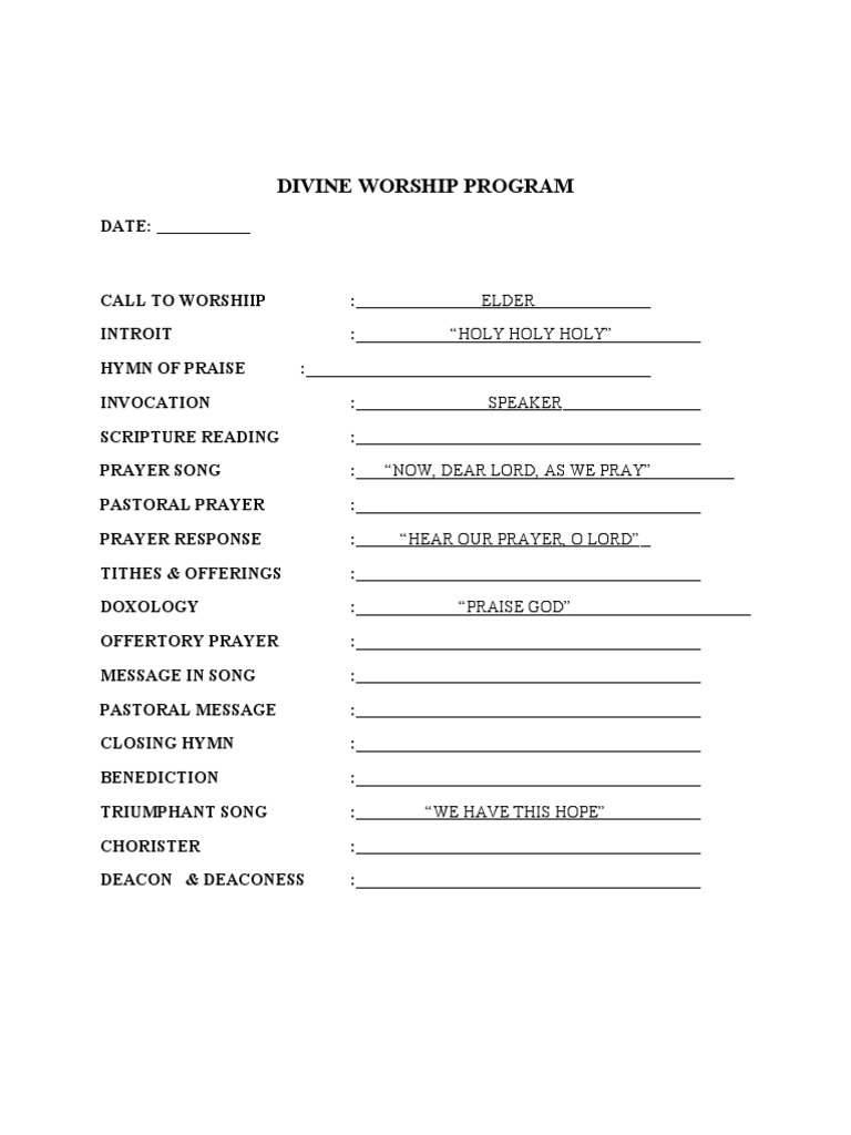 Divine Worship Program Outline | PDF | Philosophy | Religion & Spirituality