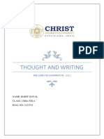 Thought and Writing: Mid Semester Examination - 2022