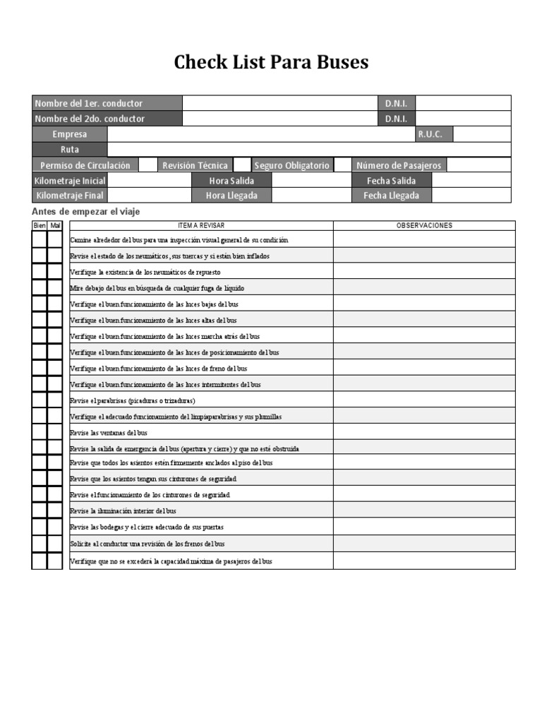 Check List Buses | PDF