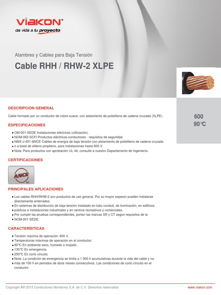 30 Cable RHH - RHW2 XLPE | PDF | Resistor | Materiales