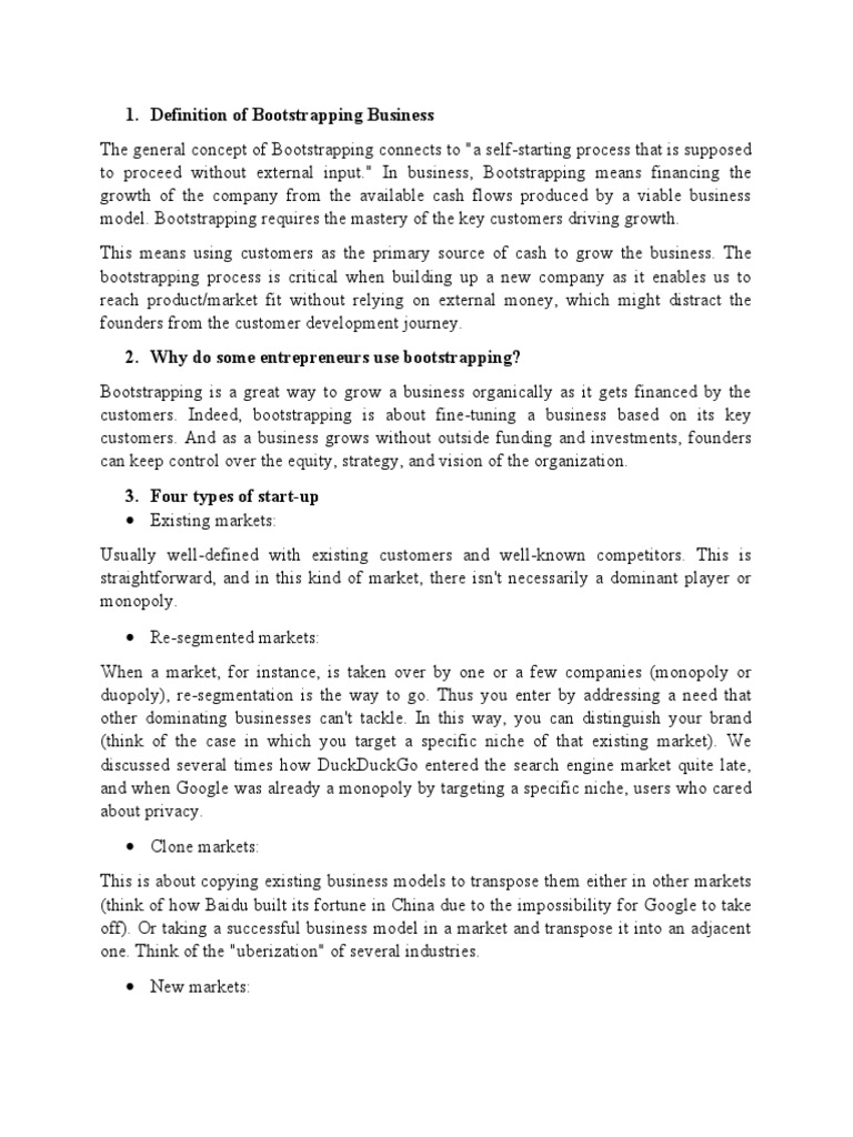 Definition of Bootstrapping Business PDF Entrepreneurship Market