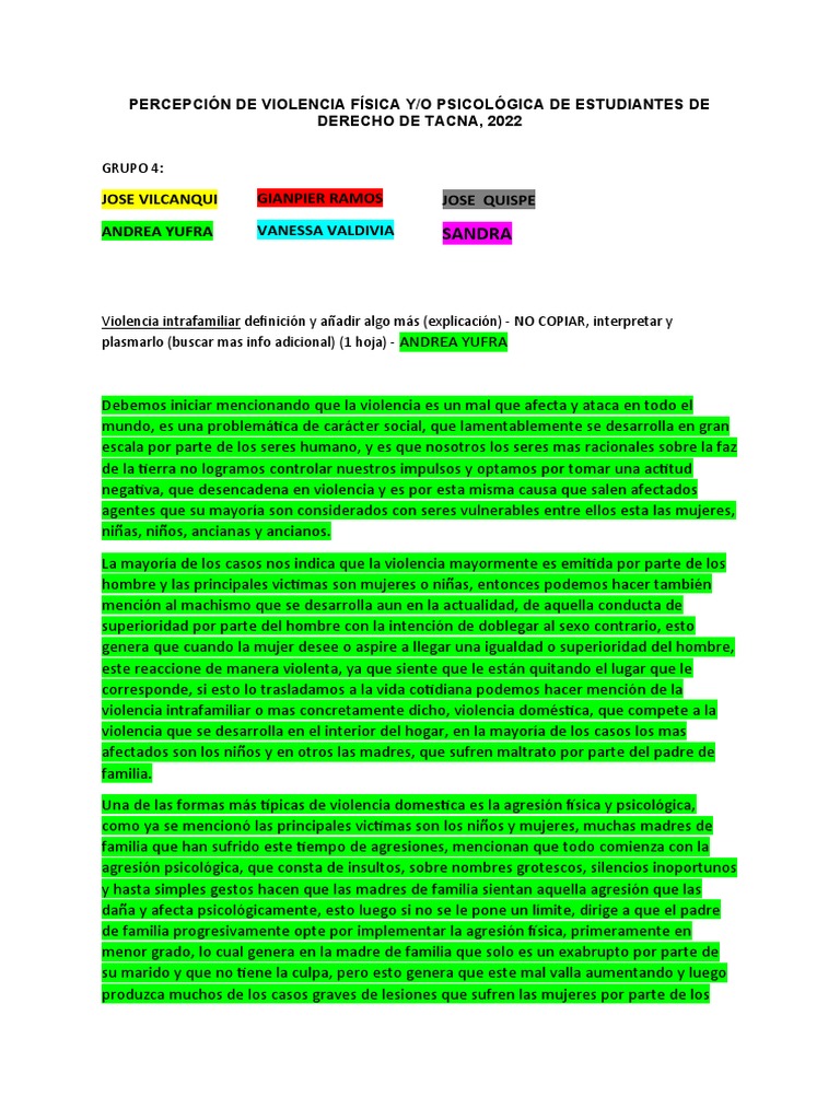 Violencia Intrafamiliar en Estudiantes de Derecho 2022 | PDF ...