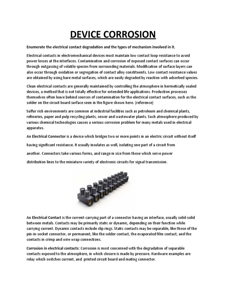 Device Corrosion Enumerate The Electrical Contact Degradation and The