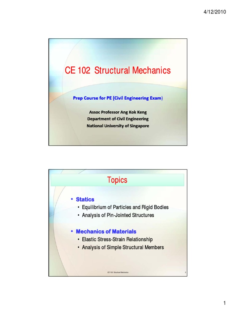 CE 102 Structural Mechanics | PDF | Truss | Force