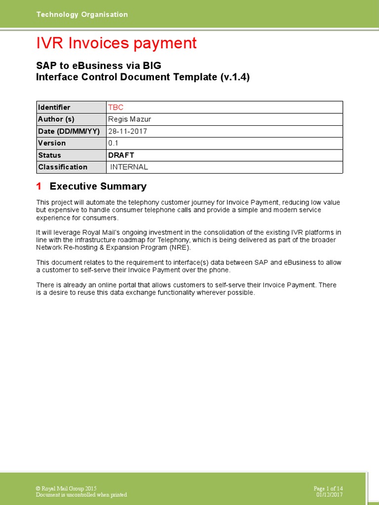 Ivr Invoices Payment Sap To Ebusiness Via Big Interface Control