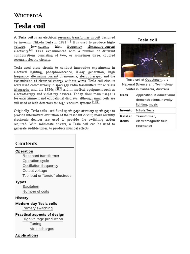 Tesla Coil, PDF, Transformer