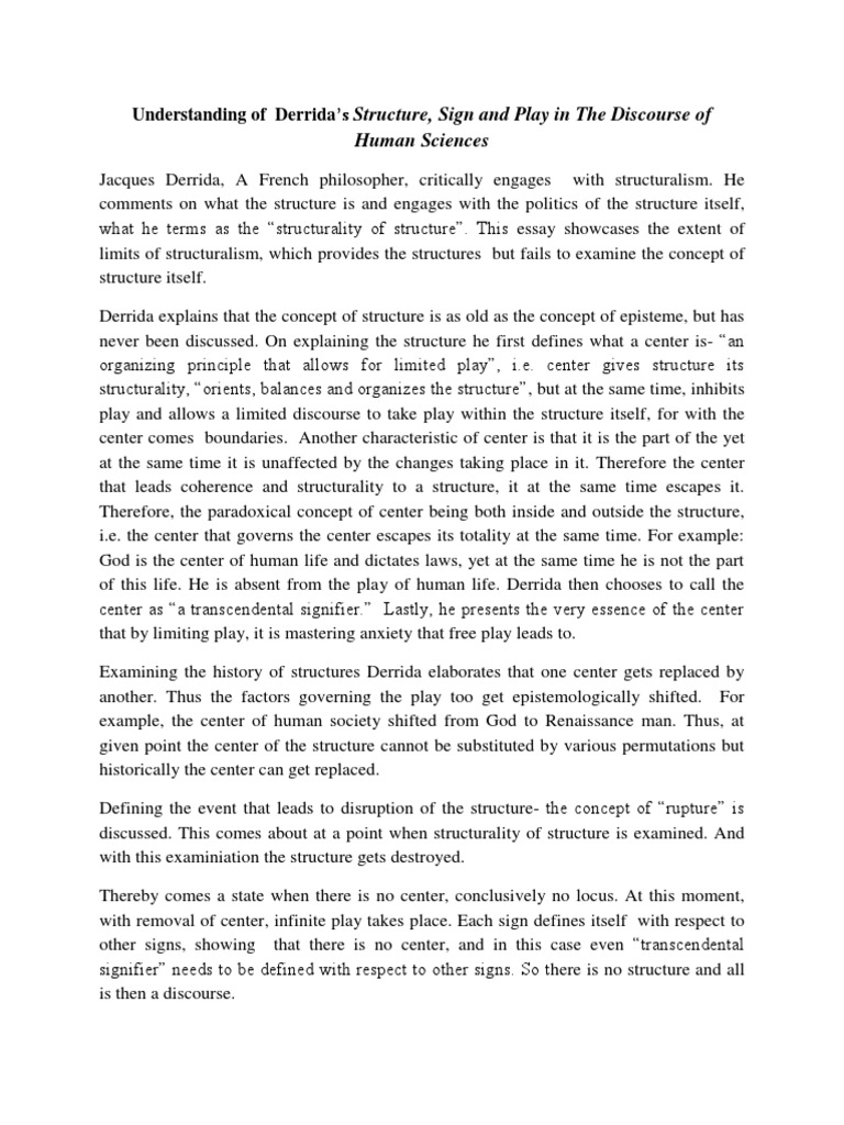 Analysis of Derrida's Structure Sign and Play in The Discourse of Human