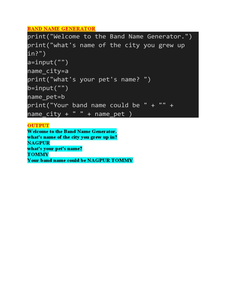 Python Band Name Generator | PDF