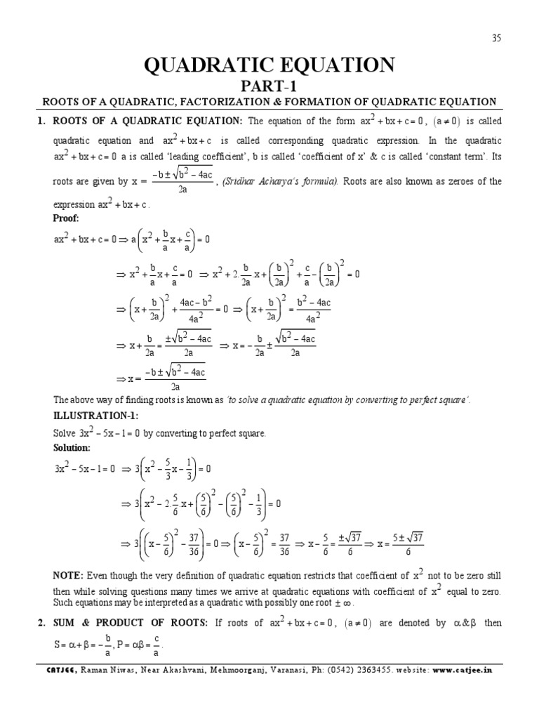 Quadratic Equations and Roots Analysis | PDF | Quadratic Equation ...