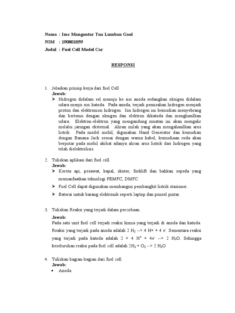 Responsi 190801059 Isac MT Lumban Gaol Fuel Cell Model Car PDF