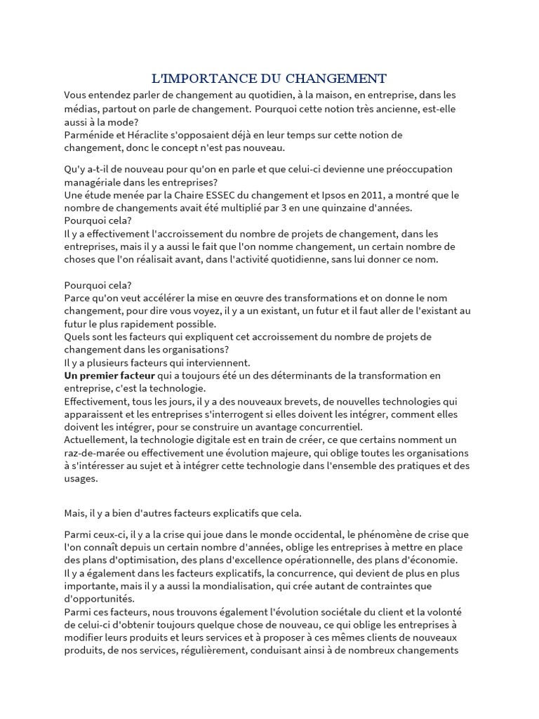 Importance du management du changement | PDF | Gestion des ressources ...