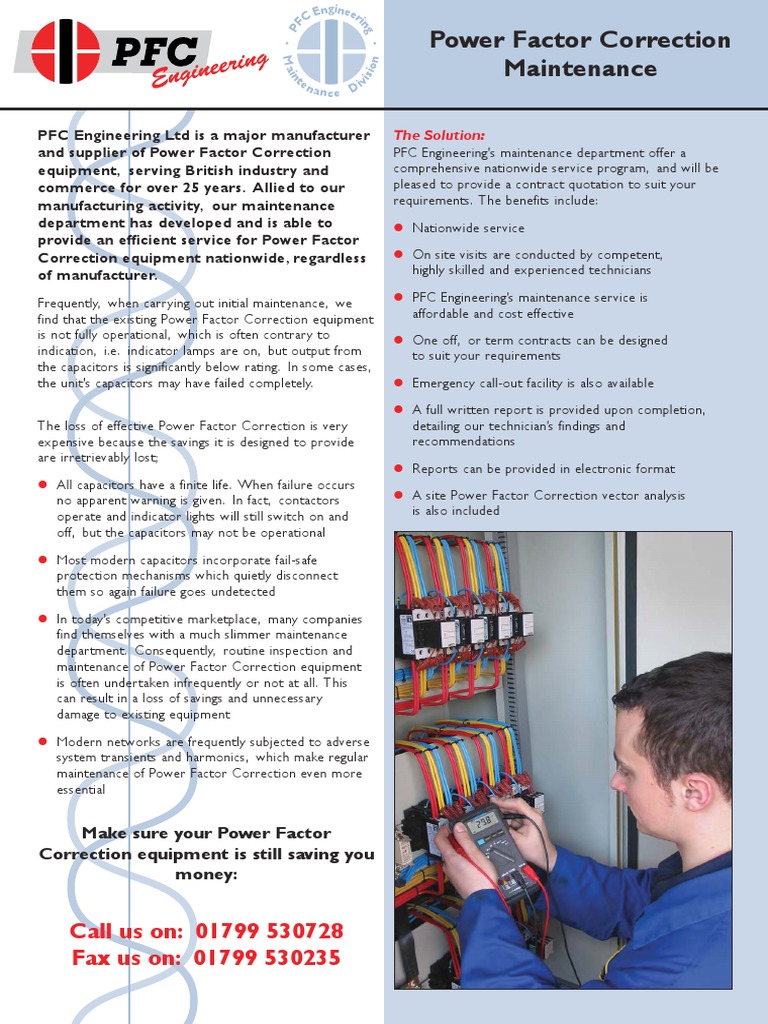 Power Factor Correction Maintenance Call Us On 01799 530728 Fax Us On