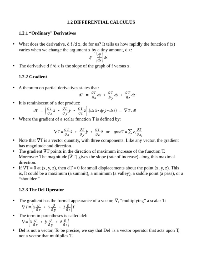 1.2 Differential Calculus 1.2.1 