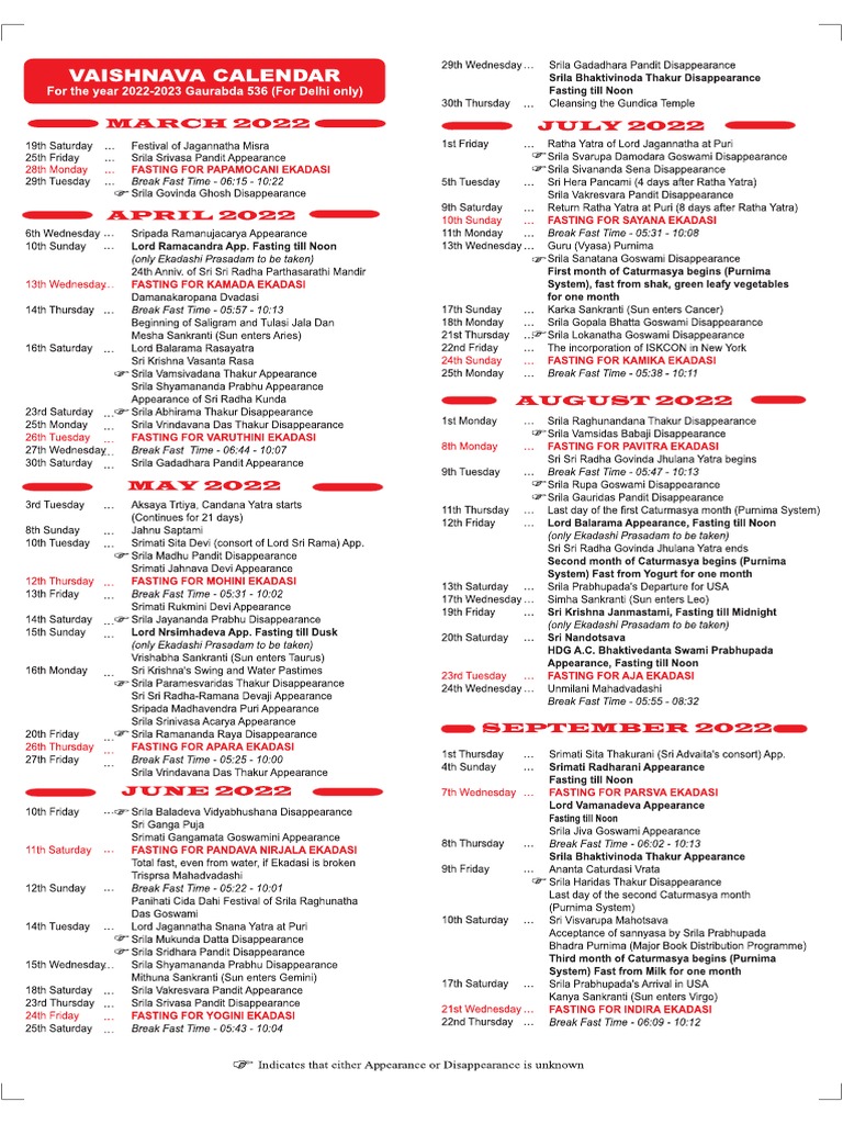 Vaishnava Calendar 2025 Pdf 