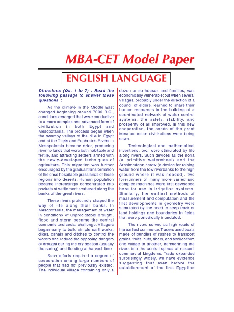 Mba-Cet Model Paper (CD) | PDF | Travel