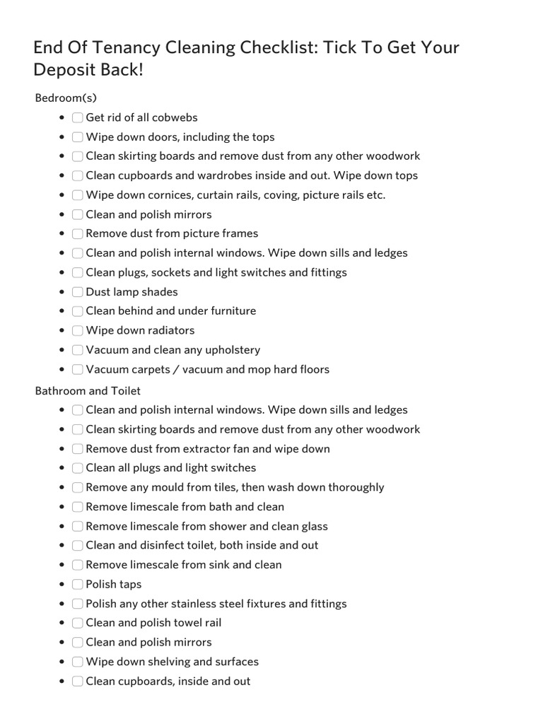 End of Tenancy Cleaning Checklist PDF
