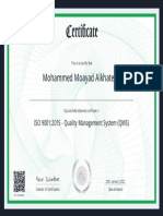 Mohammed Moayad Alkhateeb: ISO 9001:2015 - Quality Management System (QMS)