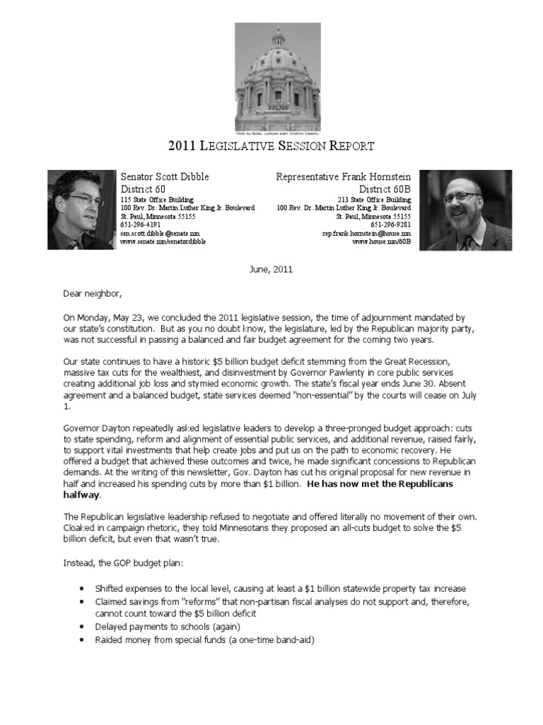 2011 Legislative Session Report - Frank and Scott | PDF | Politics Of ...