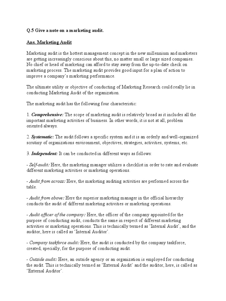 Q.5 Give A Note On A Marketing Audit. Ans. Marketing Audit | PDF ...