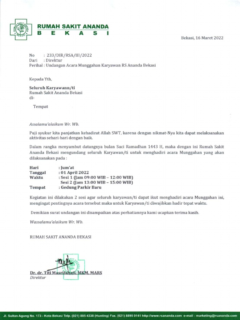 Undangan Munggahan Karyawan RS Ananda Bekasi 2022 | PDF