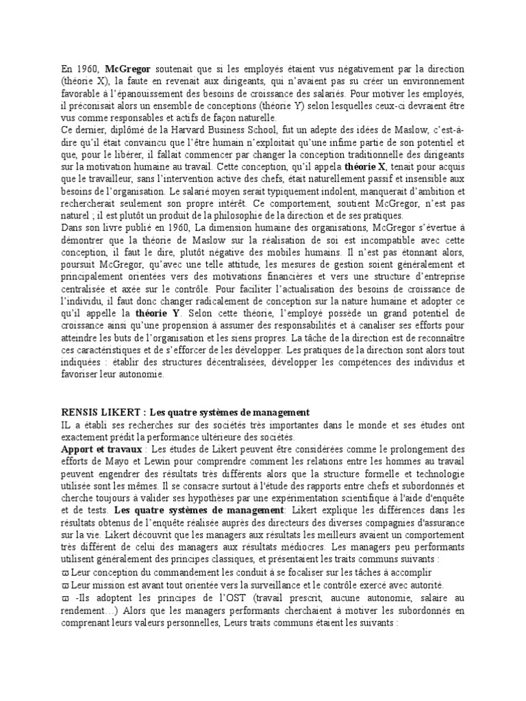 Théories X et Y : Management Réinventé | PDF | Motivant | Motivation