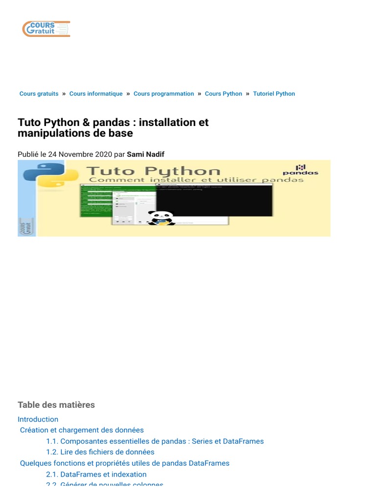 Tuto Python & Pandas - Installation Et Manipulations de Base | PDF ...