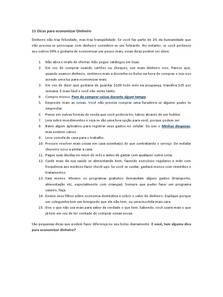 Dicas Práticas para Economizar Dinheiro | PDF | Autoajuda