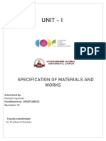Unit - I: Specification of Materials and Works
