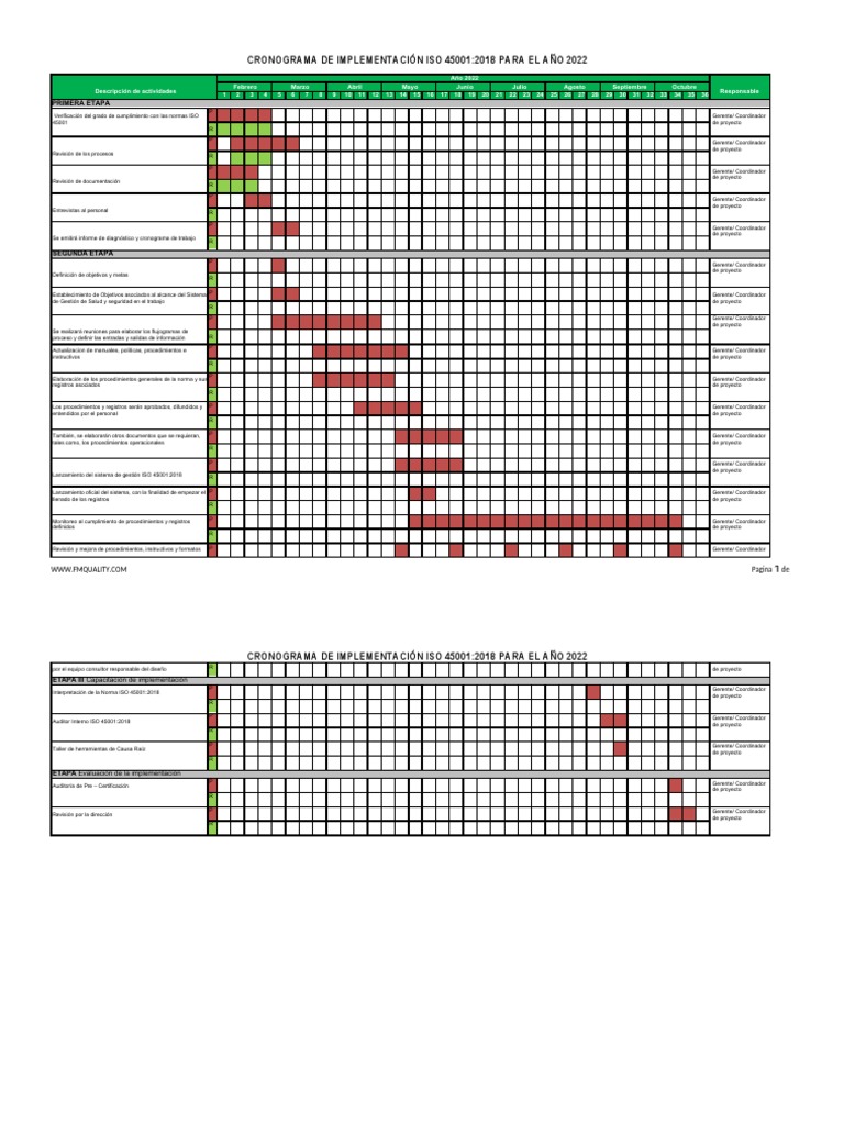 Cronograma de Implementacion Iso 450012018b6a8861bdbff8d | PDF