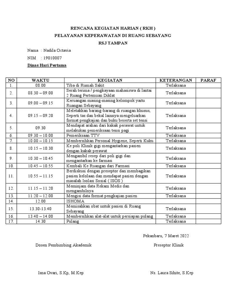 Rencana Kegiatan Harian (RKH) | PDF