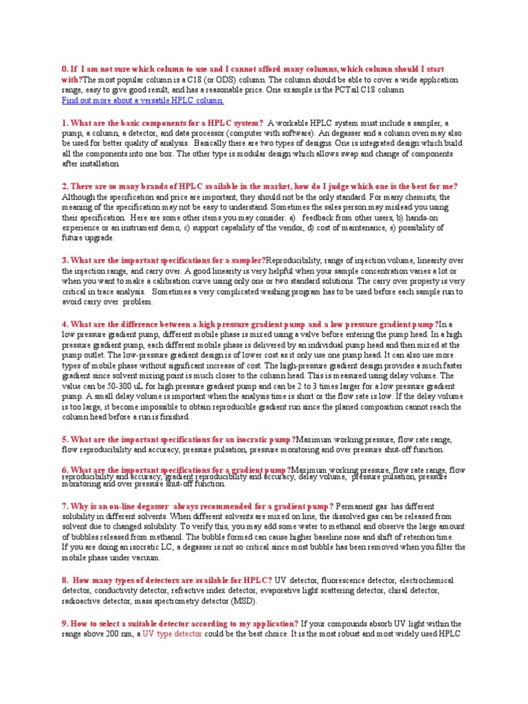 Question About HPLC PDF High Performance Liquid Chromatography