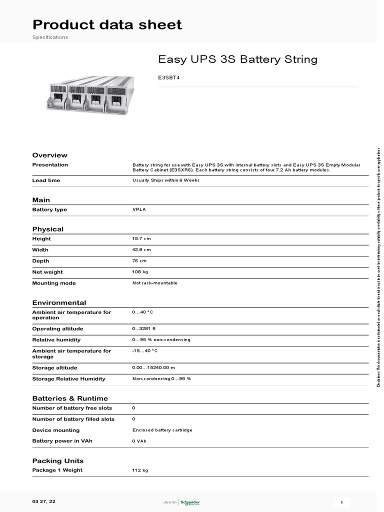 Easy UPS 3-Series Accessories - E3SBT4 | PDF