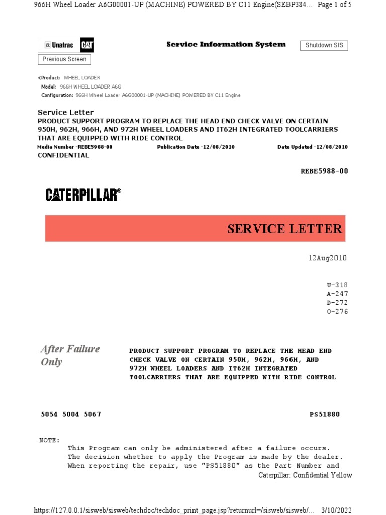 Ride Control Service Letter PDF Loader (Equipment) Valve